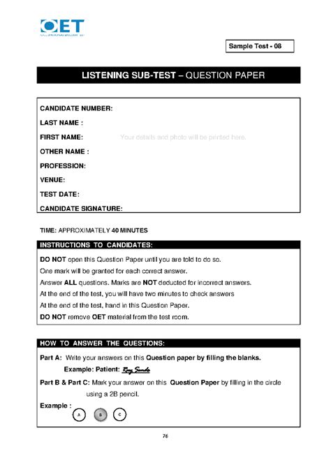OET Listening Test Sample 08 - Practice Questions and Answers - Studocu