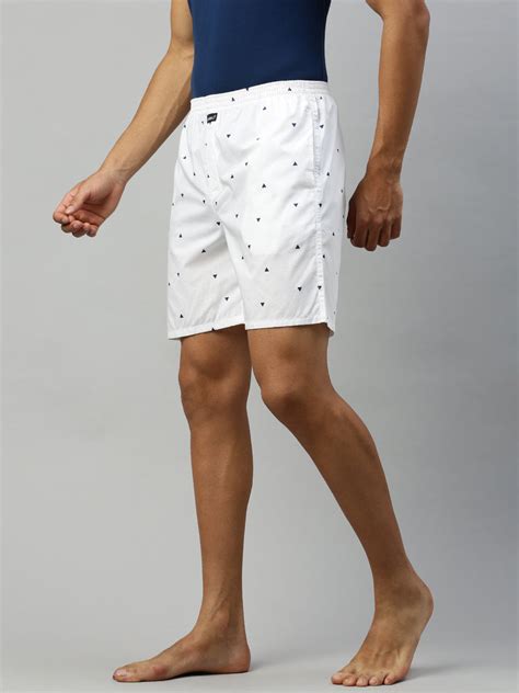 Unibro Men White Printed Woven Boxer Long WB28