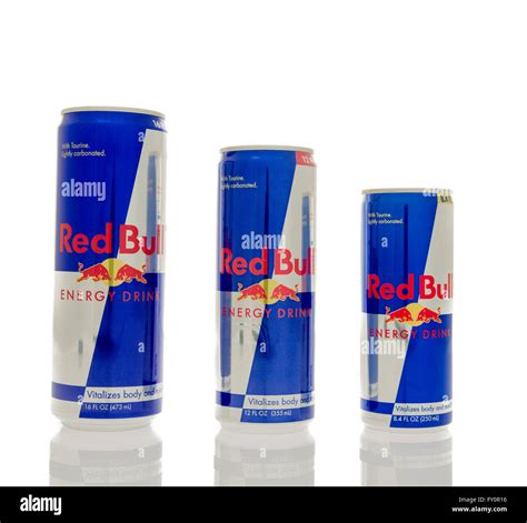 Winneconne, WI - 14 March 2016: Three different sizes of Red Bull ...