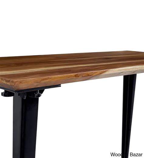 Takeshi Solid Teak Wood Desk in Black Legs | Wooden Bazar
