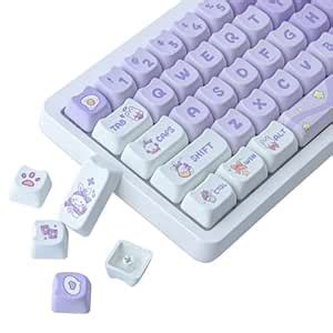 PBT Keycaps 142 Keys Purple Dream Bunny Keycaps Dye-Sublimation Cute ...