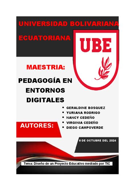 Tarea 2 UBE - examen pryeba - UNIVERSIDAD BOLIVARIANA ECUATORIANA MAESTRIA: PEDAGOGÍA EN ...