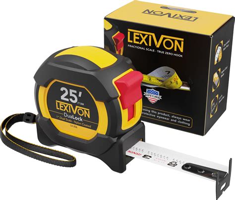 LEXIVON 25Ft/7.5m DuaLock Tape Measure | 1-Inch Wide Blade with Nylon ...