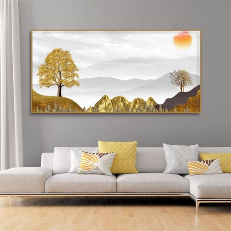 Golden Trees with Beautiful Sunrise Premium Canvas Wall Painting ...