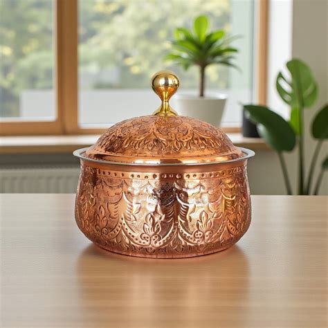 Steel Copper Casserole & Brass Knob | Indian Art Villa – INDIAN ART VILLA