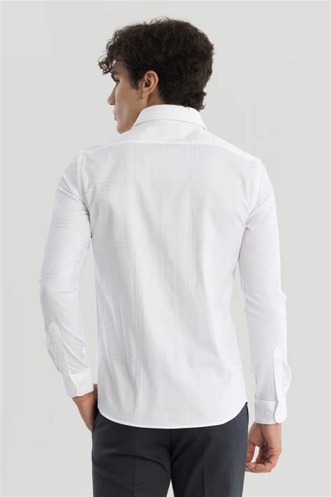 Buy Men's White Self Checks Shirt Online | Snitch – SNITCH
