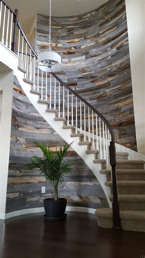 Pin by Alaina Hausman on My Future Home | Wood feature wall, Stairway ...