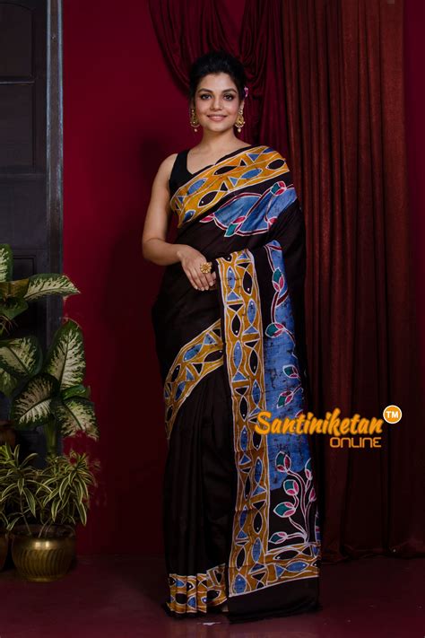 Hand Batik On Murshidabad Silk Saree SN20228334 – Santiniketan Online