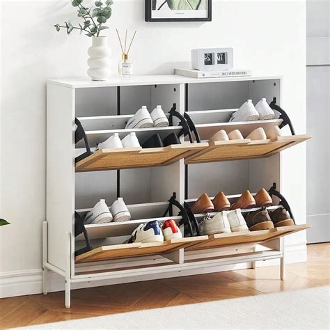 Shoe Storage Cabinet With 4 Drawers, Freestanding Organizer With Metal ...
