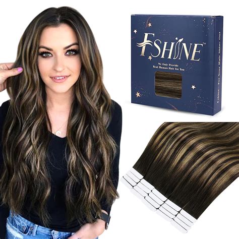 Amazon.com : fshine Tape in Hair Extensions 18 Inch Black to Caramel ...