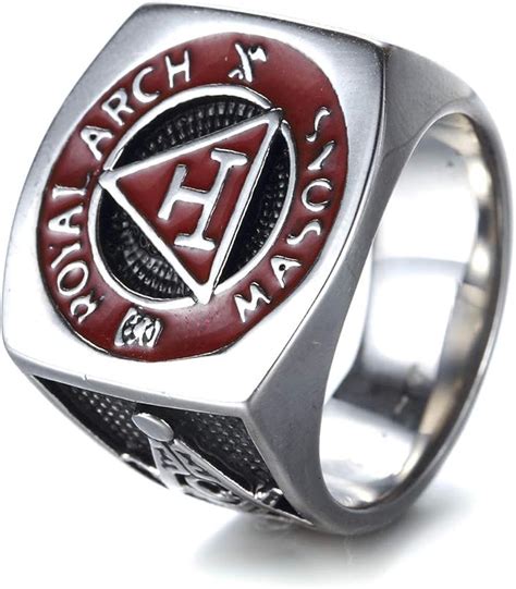 Buy Sping Jewelry Retro Red Masonic Signet Gift Ring Titanium Steel ...
