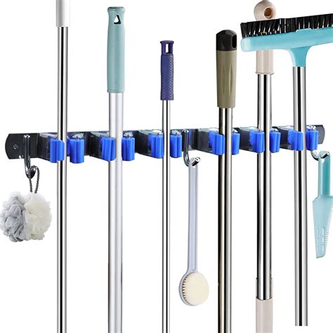Amazon.com: Mop Broom Holder Wall Mounted,6 Racks 3 Hooks Heavy Duty ...
