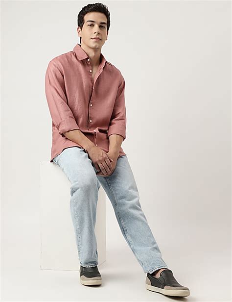 Buy Relaxed Fit Linen Self Design Shirt at Marks & Spencer