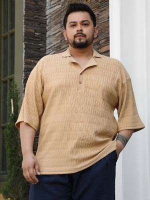 Buy Instafab Plus Men's Buff Beige Bubble Cuban Polo T-Shirt (3XL) Online