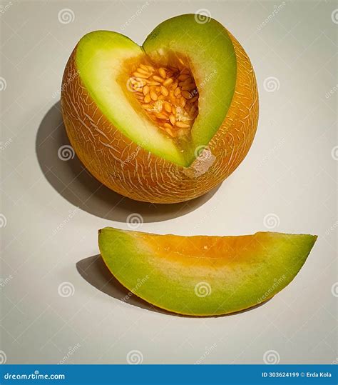 Whole and Sliced of Japanese Melons, Honey Melon or Cantaloupe . Stock ...