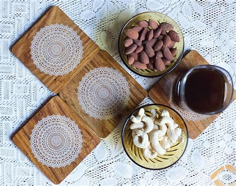 Esplanade Wooden Coasters Mandala Print - Teak Wood Table Coaster - Re ...