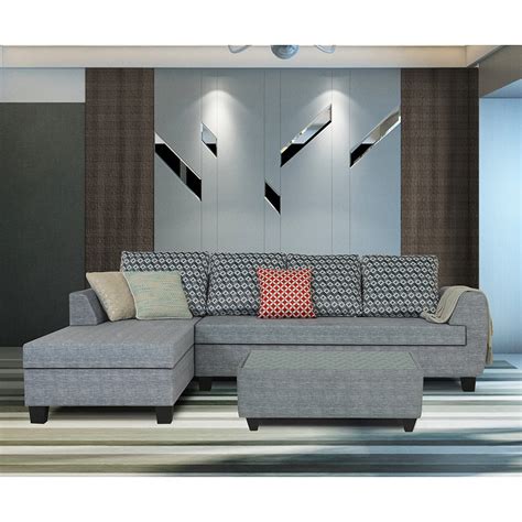 Adorn India Raiden Bricks Premium L Shape 6 Seater Sofa Set with Cente