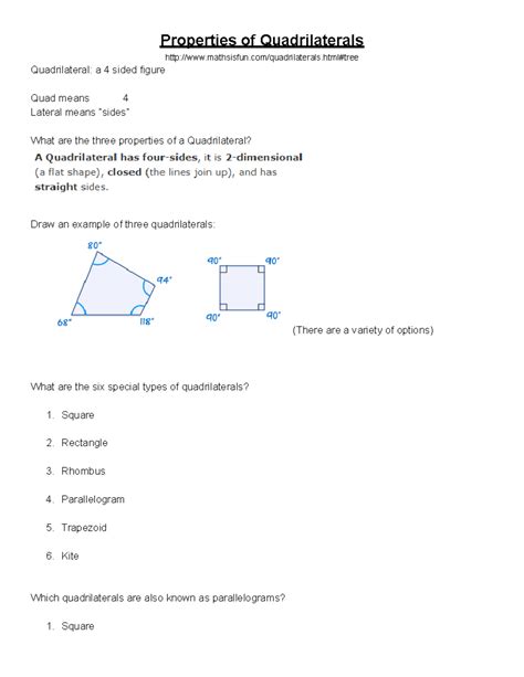 (KEY) Properties of Quadrilaterals - Properties of Quadrilaterals ...