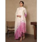 Off White Blue Embroidered Chanderi Shaded Suit- Set of 3