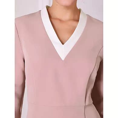 Women's 3/4 Sleeve Pencil Dress Contrast Color V Neck Elegant Work ...