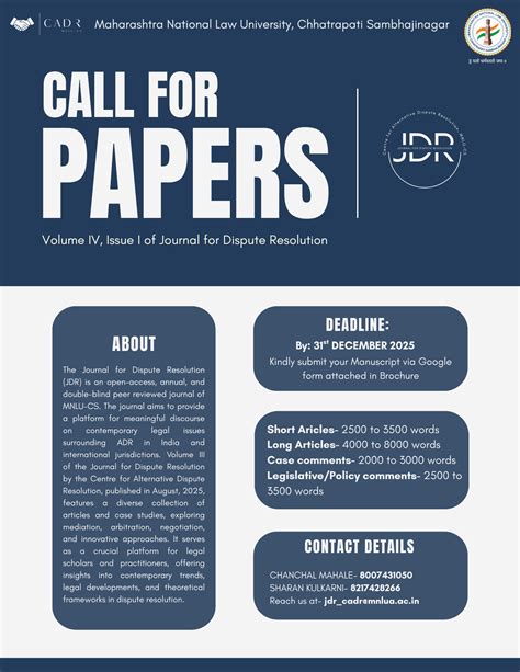 Call for Papers Vol IV, Issue I || JOURNAL FOR DISPUTE RESOLUTION ...