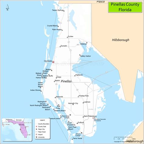 Pinellas County Map, Florida, USA | Check Major Cities & Towns, County ...