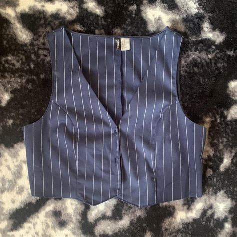 White Striped navy blue vest Womens sz- Med | Depop