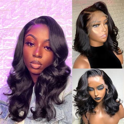 Amazon.com : Jolanly Wavy Bob Wig Human Hair 13x4 Lace Front Wigs Human ...