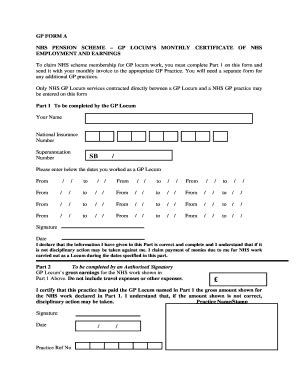 Fillable Online GP FORM A NHS PENSION SCHEME GP LOCUM S MONTHLY ...