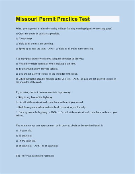 Missouri Permit Practice Test | 30 Questions with 100% Correct Answers ...