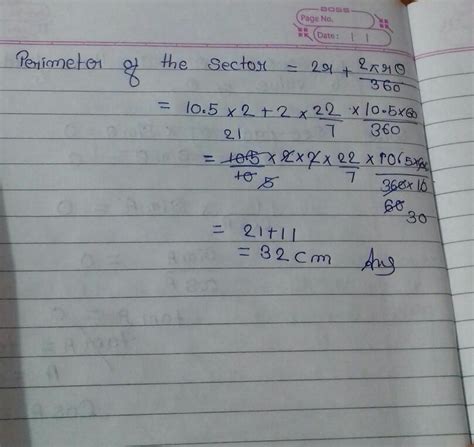 What is the perimeter of sector with radius 10.5 cm and sector angle 60 ...