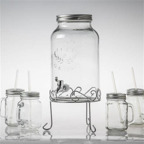 Dispenser Bevande In Vetro Da 5 Litri Con Supporto Legno - Per Feste, BBQ E Uso Quotidiano