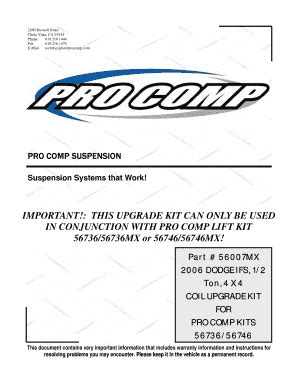 Fillable Online Ton, 4 X 4 COIL UPGRADE KIT FOR PRO COMP KITS Fax Email ...