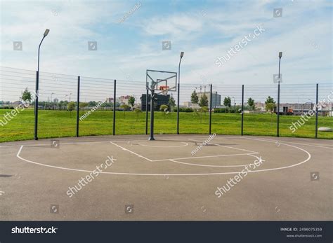 Outdoor Basketball Court Sunny Park Surrounded Stock Photo 2496075359 ...
