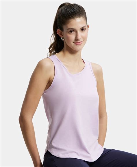 Buy Super Combed Cotton Rich Solid Curved Hem Styled Tank Top - Orchid ...