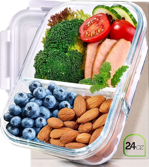 Buy Prep Naturals Glass Meal Prep Containers Glass 2 Compartment ...