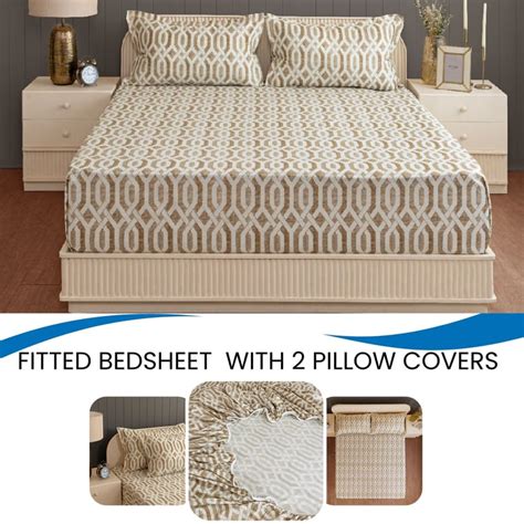 Buy SWAYAM Sparkle Cotton 144TC Printed 3Pcs King Fitted Bedsheet Set ...