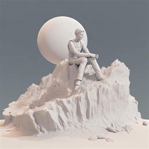 A man on top of a piece of white marble sitting the moon | Premium AI ...