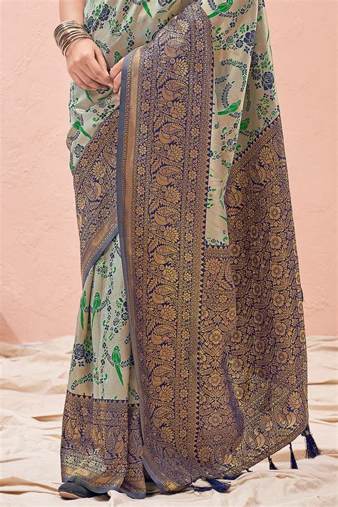 Buy Sage Green Kanjivaram Saree online-Karagiri