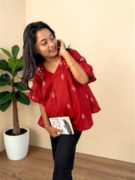 Maroon Floral Embroidered Cotton Peplum Top Women | Vasanam – Vasanam ...