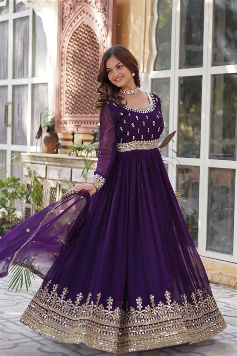 Elegant Faux Blooming Embroidered Gown with Dupatta – Zari & Sequin ...