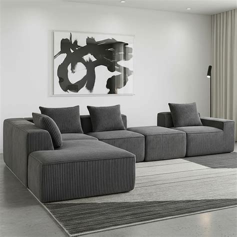 VERYKE Couch Compression L-Shaped Sofa 5-Seater Foam Sofa with Pillows ...