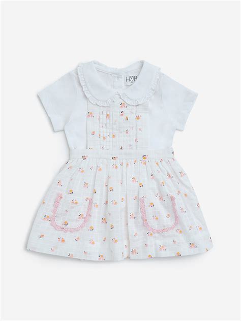 Buy HOP Baby White Floral Design Cotton Pinafore and T-Shirt Set from ...