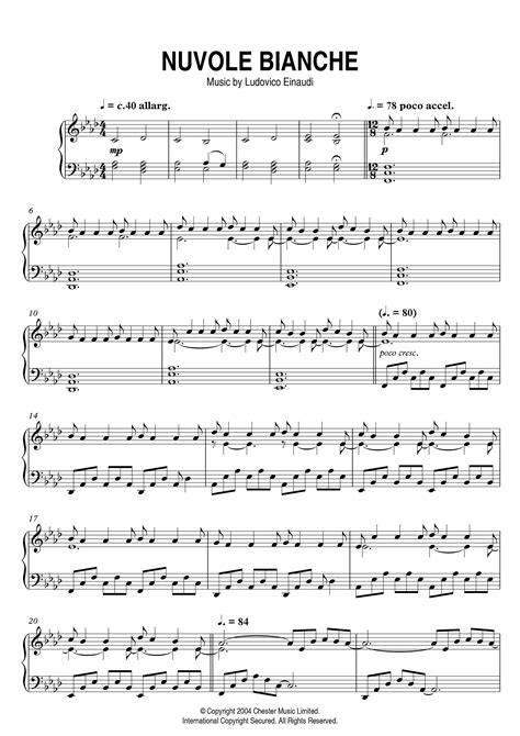 Nuvole Bianche Piano Sheet Music by Ludovico Einaudi (PDF Download) - Etsy