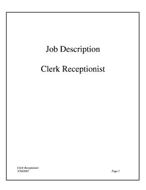 Fillable Online maca gov nt Job Description Clerk Receptionist Fax ...