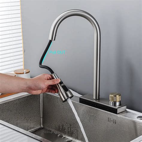 InArt 3 Flow Waterfall Sink Tap Faucet Single Lever Kitchen Sink Mixer ...