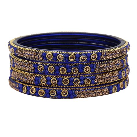 Sukriti Handcrafted Glossy Zircon Crystal Glass Blue Bangles for Women ...