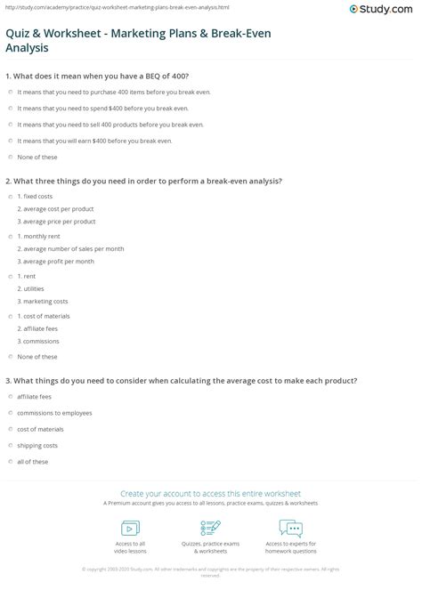 Image result for Break-Even Analysis Practice Questions