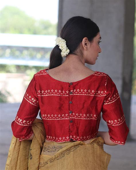 Buy Red Blockprinted Blouse | Silk Blouse