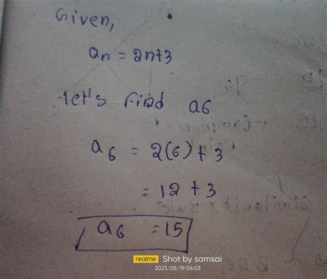 In arithmetic progression, an=2n+3 find a6 - Brainly.in